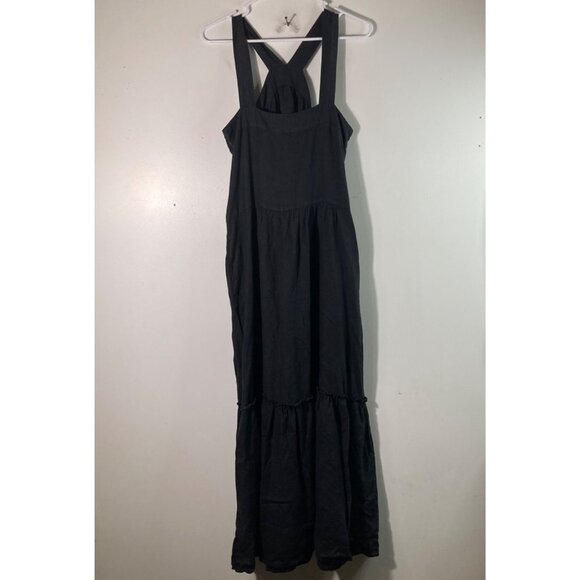 Womens Joie Tiered Linen Midi Sundress Black L Linen Mild fade - Picture 2 of 11